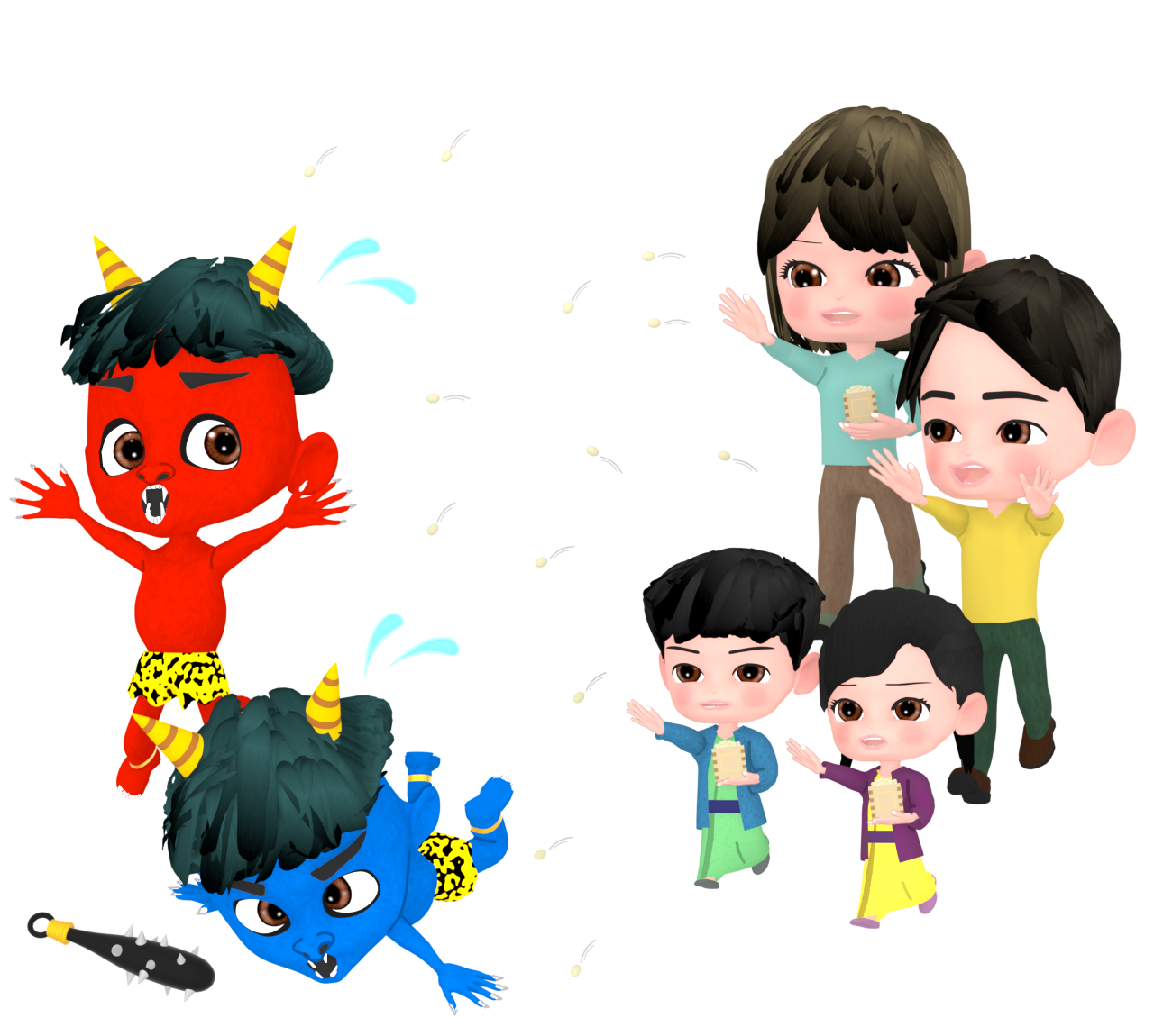 豆まきで逃げる鬼のイラスト