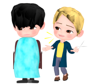 美容室で会話が苦手な男性のイラスト