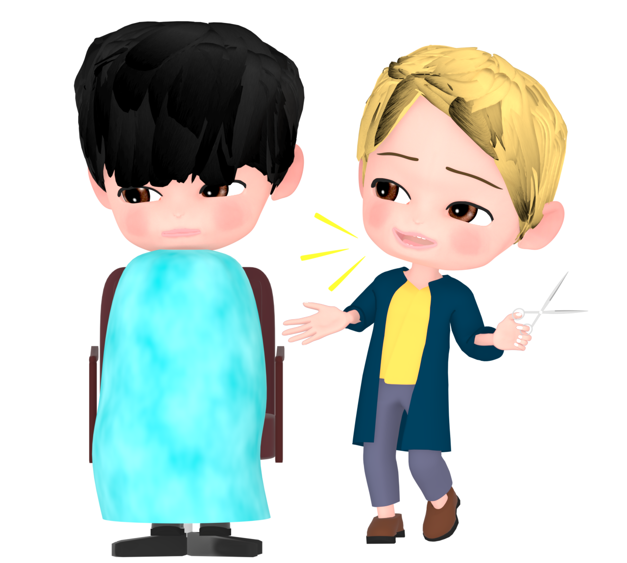 美容室で会話が苦手な男性のイラスト