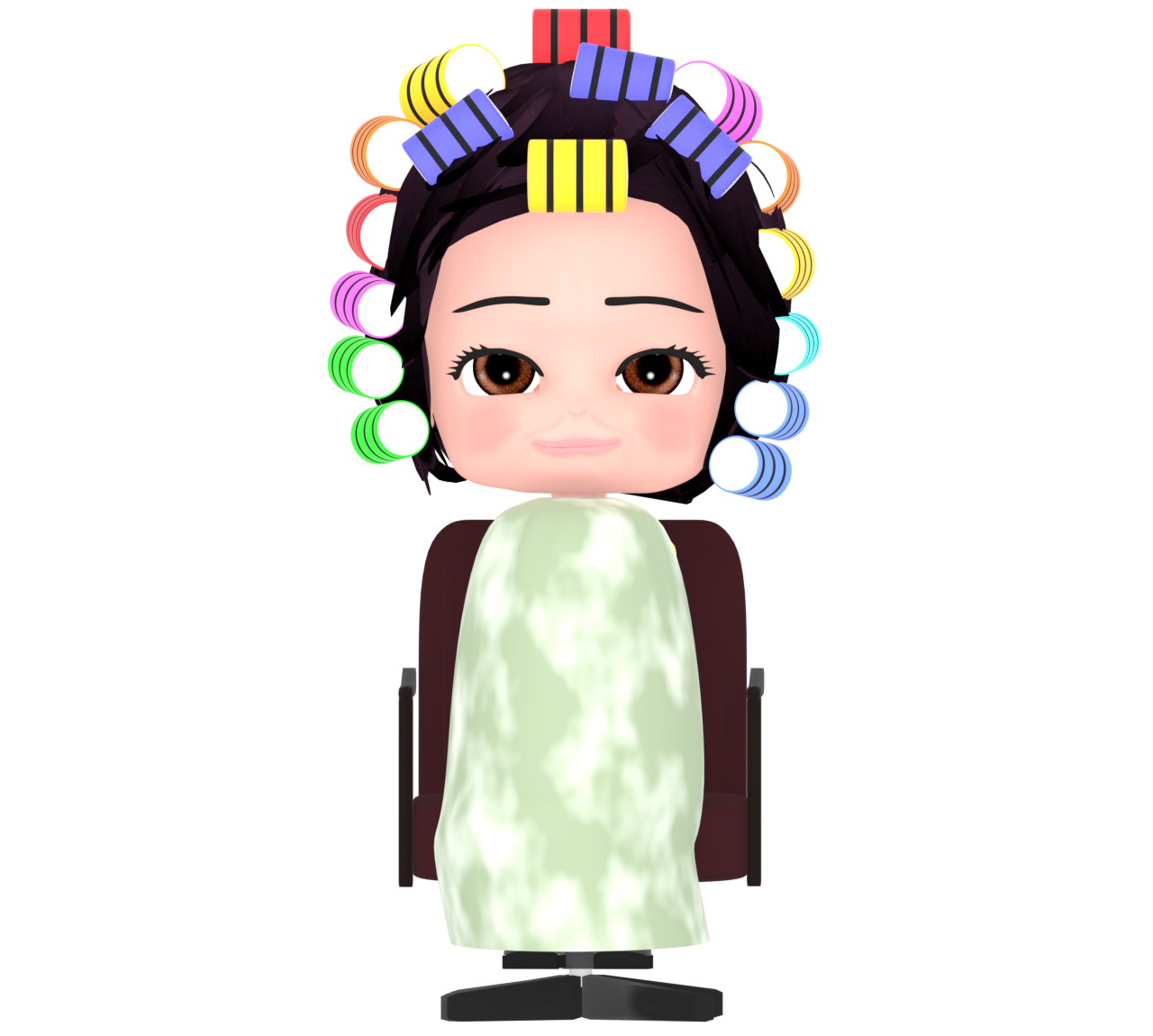 美容院でパーマをかける女性のイラスト