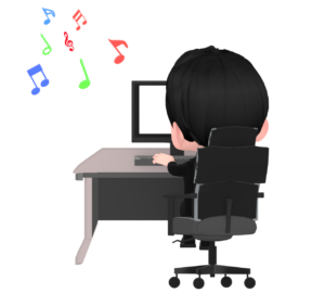 BGMが流れる仕事場のイラスト