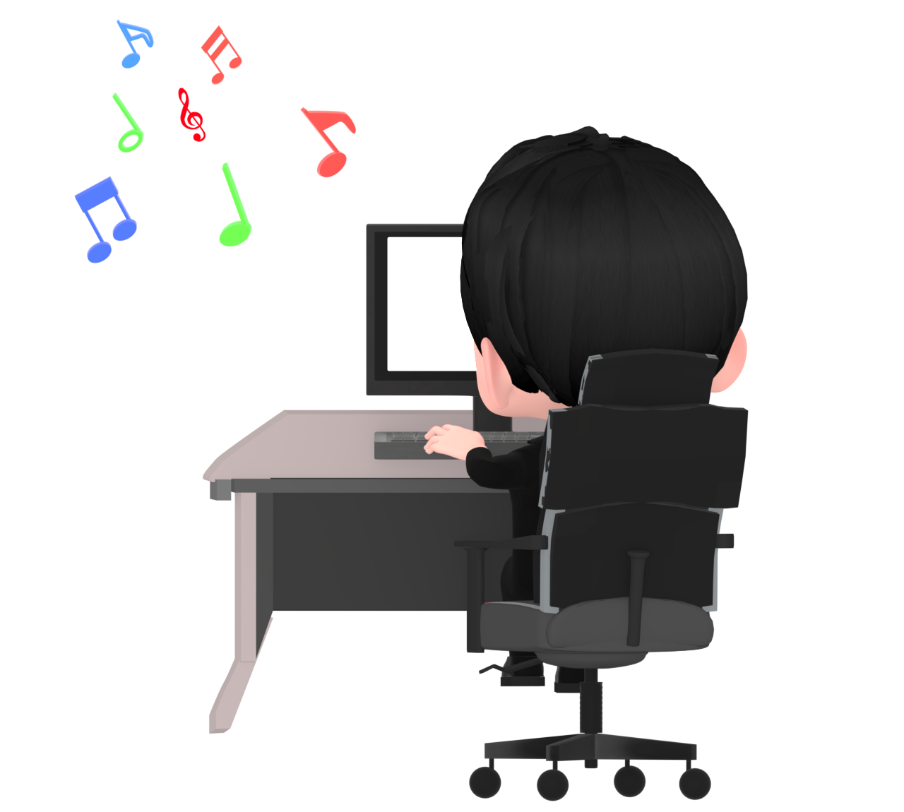 BGMが流れる仕事場のイラスト