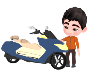ビックスクーターを見る男性のイラスト