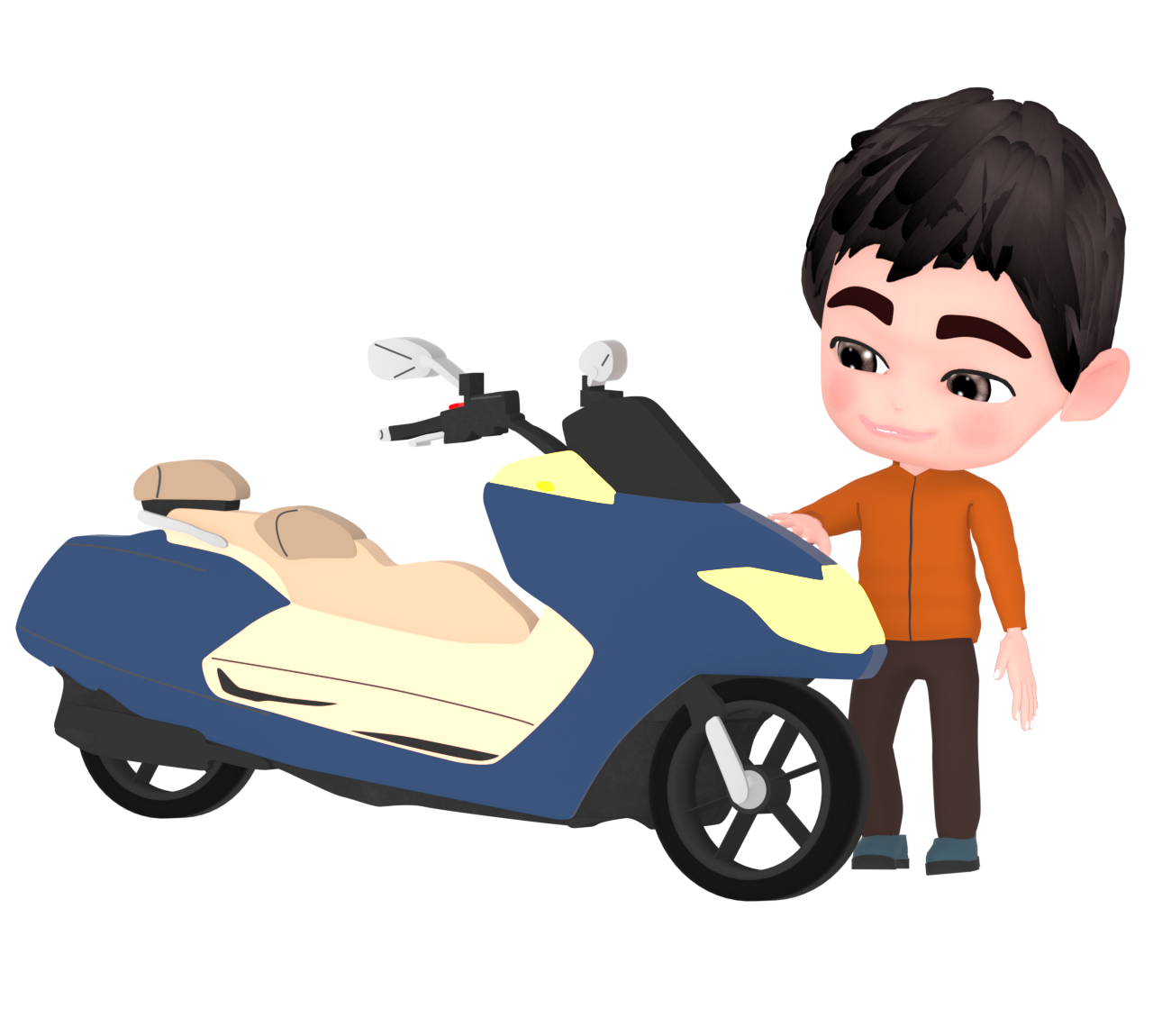 ビックスクーターを見る男性のイラスト