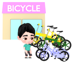 自転車を見る男の子のイラスト