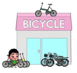 自転車を見る男の子のイラスト