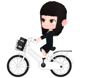 自転車通学をする女子生徒のイラスト