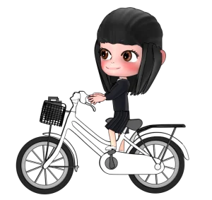 自転車通学する女子生徒のイラスト