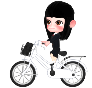 自転車通学する女子生徒のイラスト