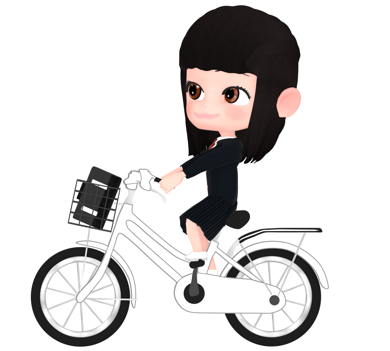 自転車通学をする女子生徒のイラスト