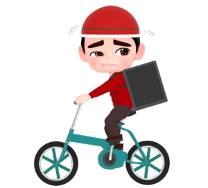 自転車で道に迷う配達員のイラスト