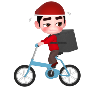 自転車で道に迷う配達員のイラスト