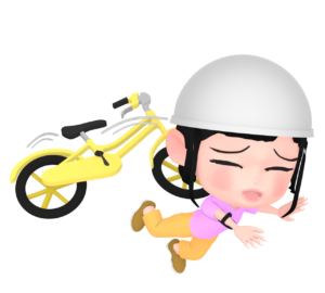 自転車で転倒をするヘルメットをつけた女の子のイラスト