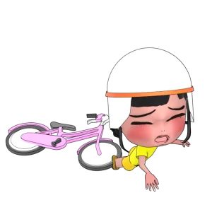 自転車で転倒するヘルメットをつけた女の子のイラスト