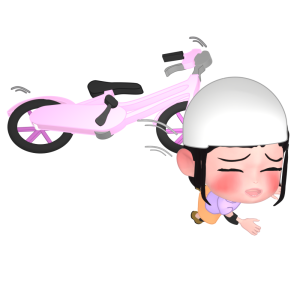 自転車で転倒するヘルメットをつけた女の子のイラスト