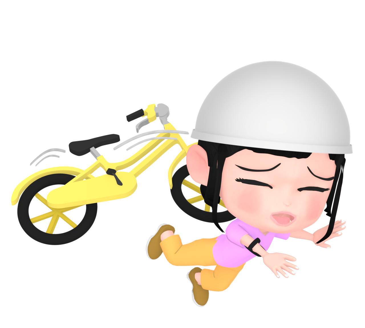 自転車で転倒をするヘルメットをつけた女の子のイラスト