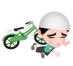 自転車で転ぶヘルメットを被る男の子のイラスト