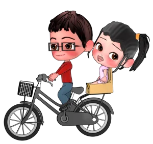 自転車を漕ぐお父さんとチャイルドシートに乗る子どものイラスト