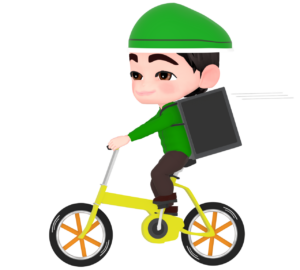 自転車で荷物を運ぶ配達員のイラスト
