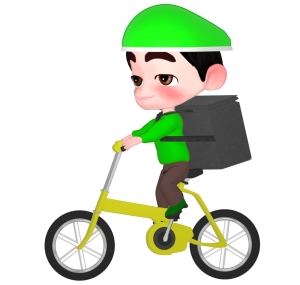 自転車で荷物を運ぶ配達員のイラスト