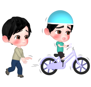 自転車から手を離す男性と子供のイラスト