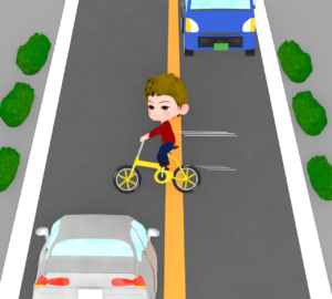 道路を横切る自転車のイラスト