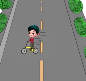 道路を横切る自転車のイラスト