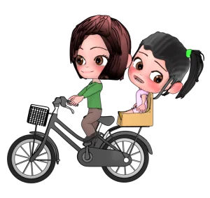 自転車を漕ぐ母とベビーシートに座る子供のイラスト