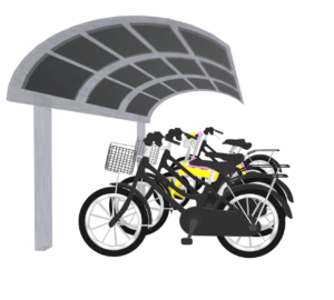 駐輪場に並ぶ自転車のイラスト