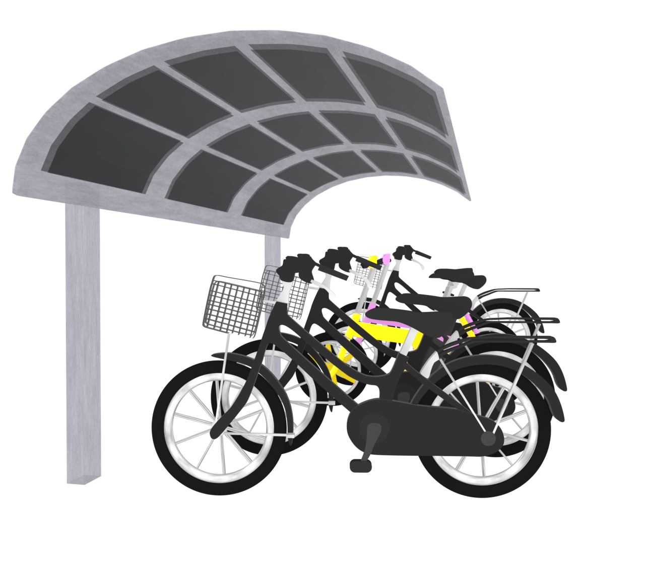 駐輪場に並ぶ自転車のイラスト
