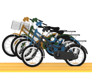 駐輪場で点字ブロックの上にある自転車のイラスト