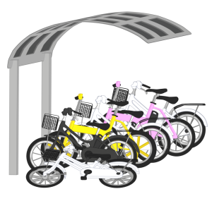 駐輪場で倒れた自転車のイラスト