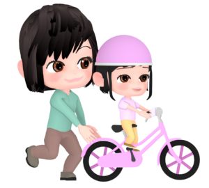 自転車に乗る練習をする子供のイラスト