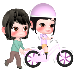 自転車に乗る練習をする子供のイラスト