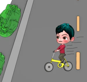 自転車で道路を横切る危険なイラスト