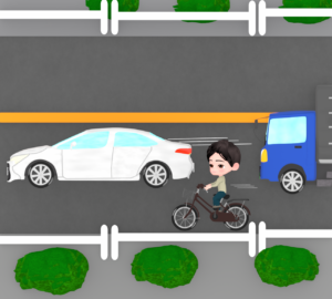 車の横を走る自転車のイラスト