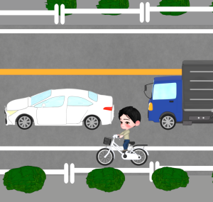 車の横を走る自転車のイラスト