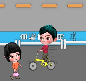 自転車で歩道を走る危ない男性のイラスト