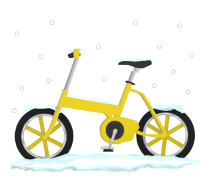 自転車に雪が積もるイラスト