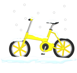 自転車に雪が積もるイラスト