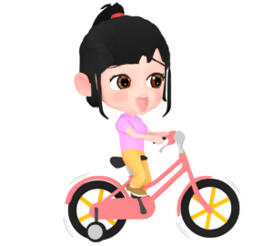 自転車に乗って驚く女の子のイラスト