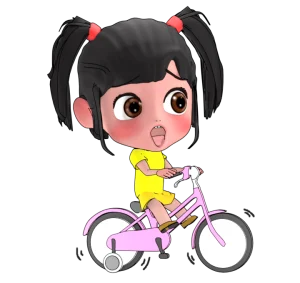 自転車に乗って驚く女の子のイラスト