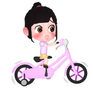 自転車に乗って驚く女の子のイラスト