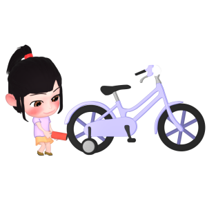 自転車のタイヤに空気を入れる女の子のイラスト
