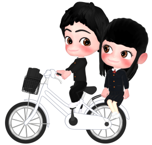 自転車で二人乗りする学生のイラスト