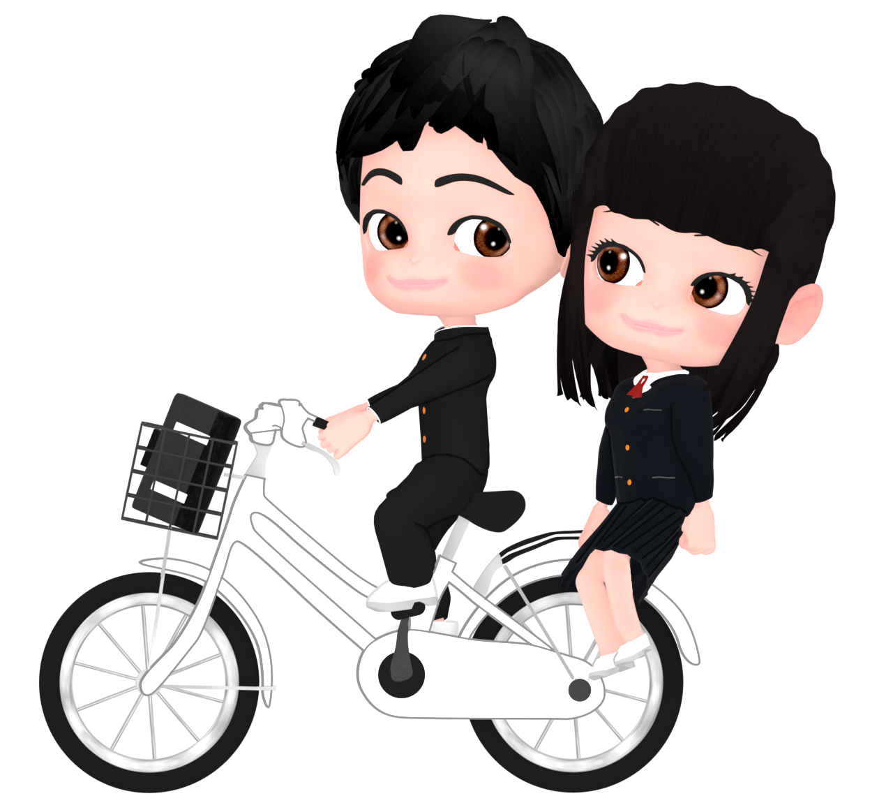 自転車で二人乗りをする学生のイラスト