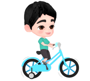 補助輪付き自転車に乗る男の子のイラスト