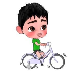 補助輪付き自転車に乗る男の子のイラスト