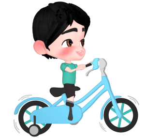 補助輪付き自転車に乗る男の子のイラスト
