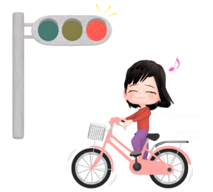 信号無視をする自転車に乗る女性のイラスト
